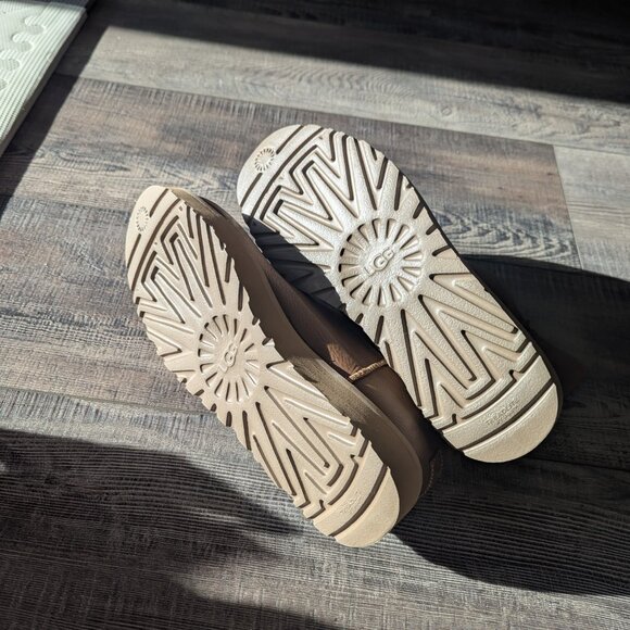 UGG Women's Deconstructed Mini Zip Y2K Classic Leather Short Boots Brown 9 - Picture 7 of 9